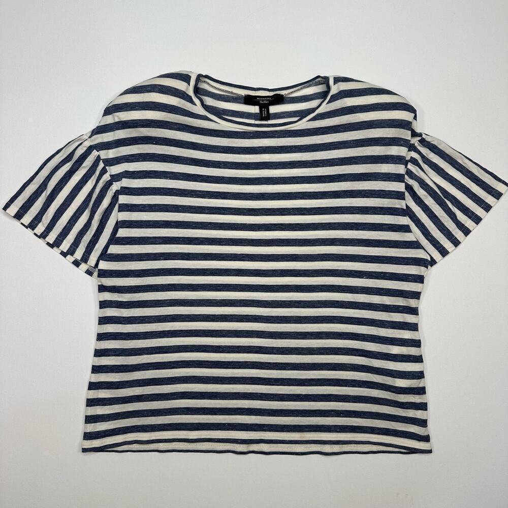 Weekend Max Mara Cotton Linen Striped Tee with Flutter Sleeves Size Large